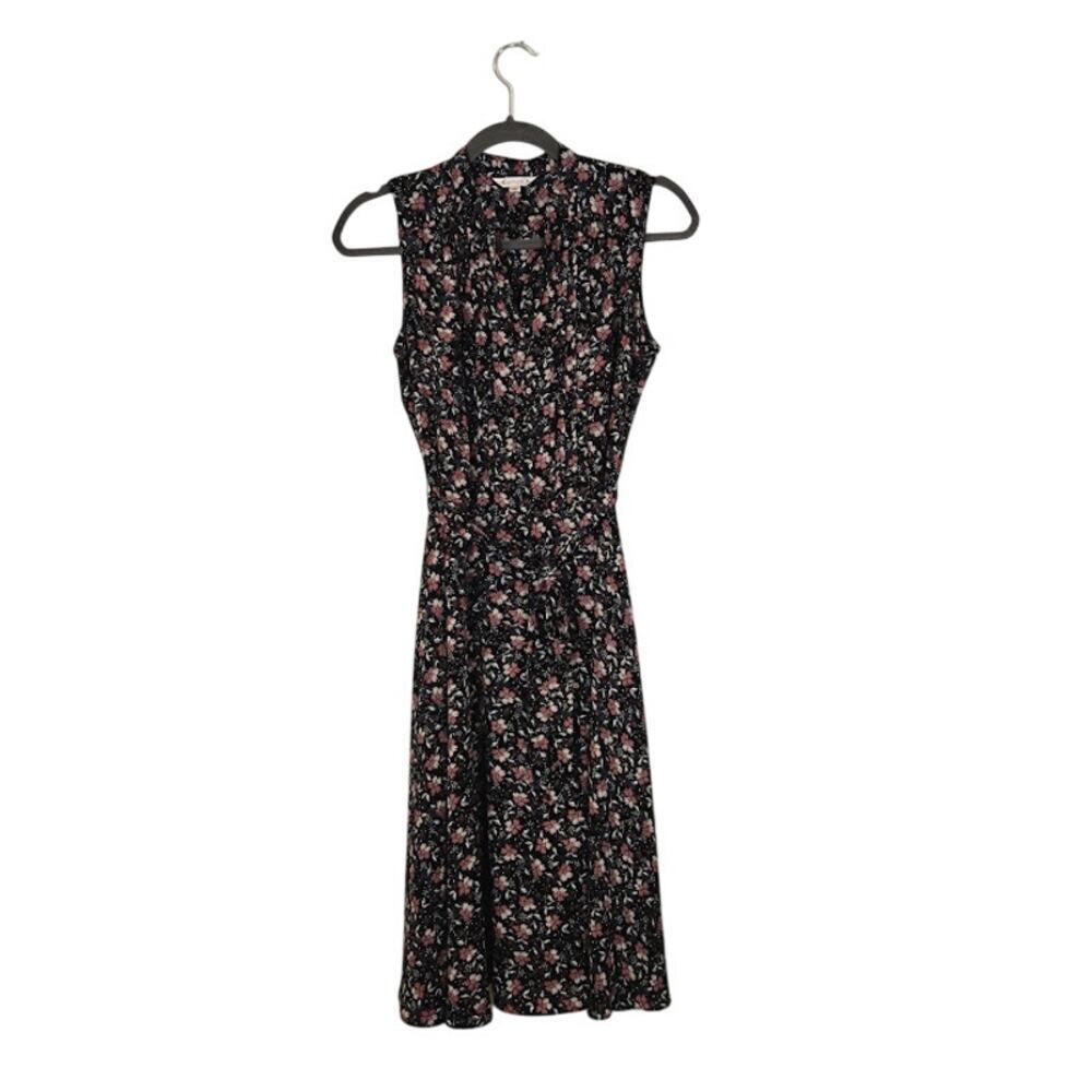 Nanette Lepore Womens Floral Midi Dress Size 4 Blue Sleeveless Belt Preppy